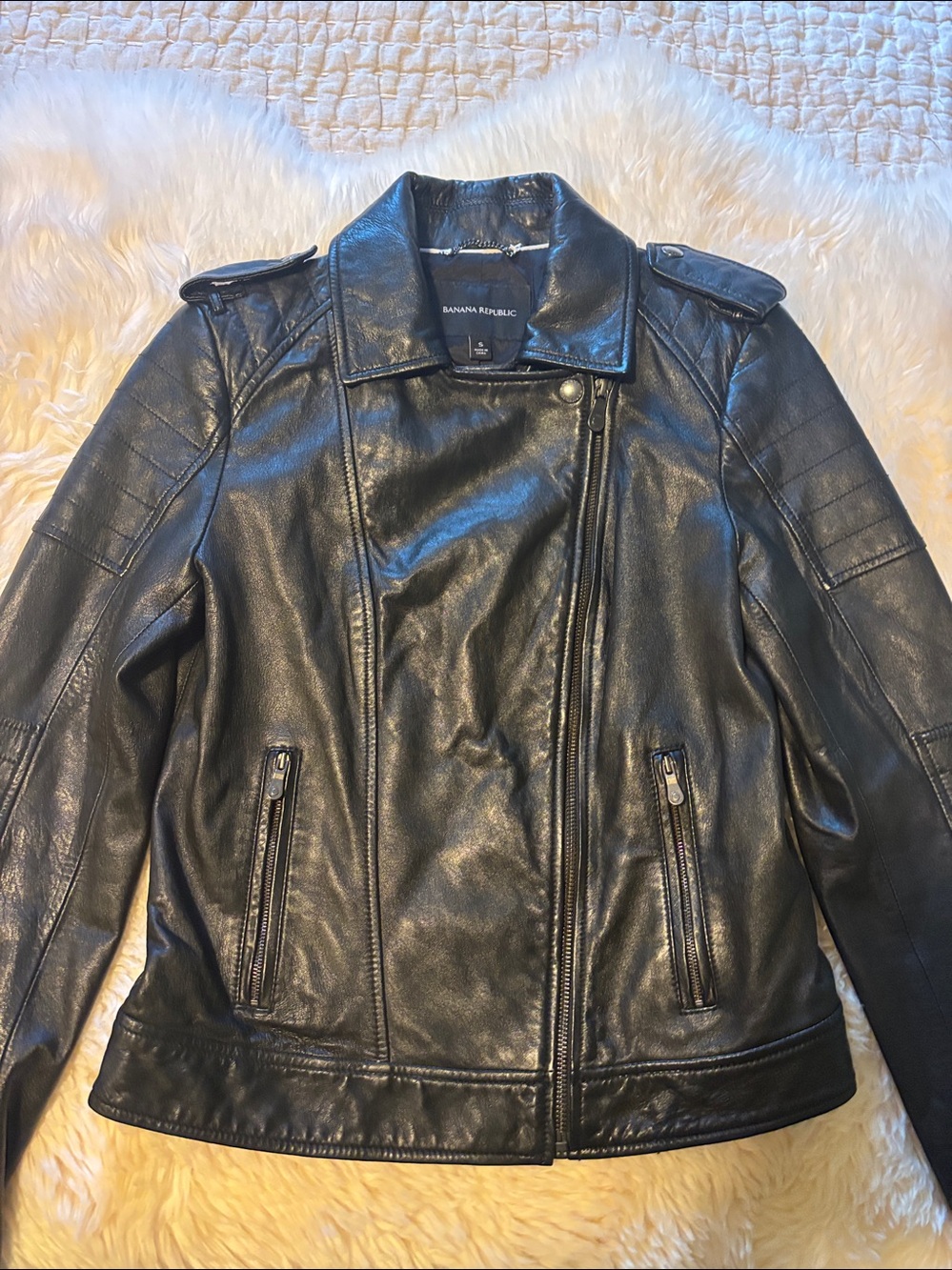 Banana Republic Genuine Leather Moto Jacket Black S